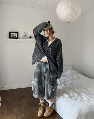 American Flag Pigment Knit Hood Zip-Up